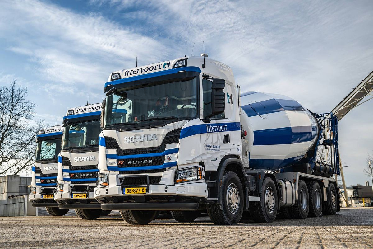 Scania 10x4 mixers voor Ittervoort Betoncentrale
